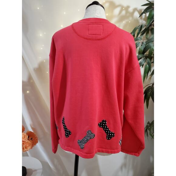 Vtg Tracey Designs Button Dog Cardigan Sweatshirt Size L Pockets Artsy Red Paws - Picture 3 of 12